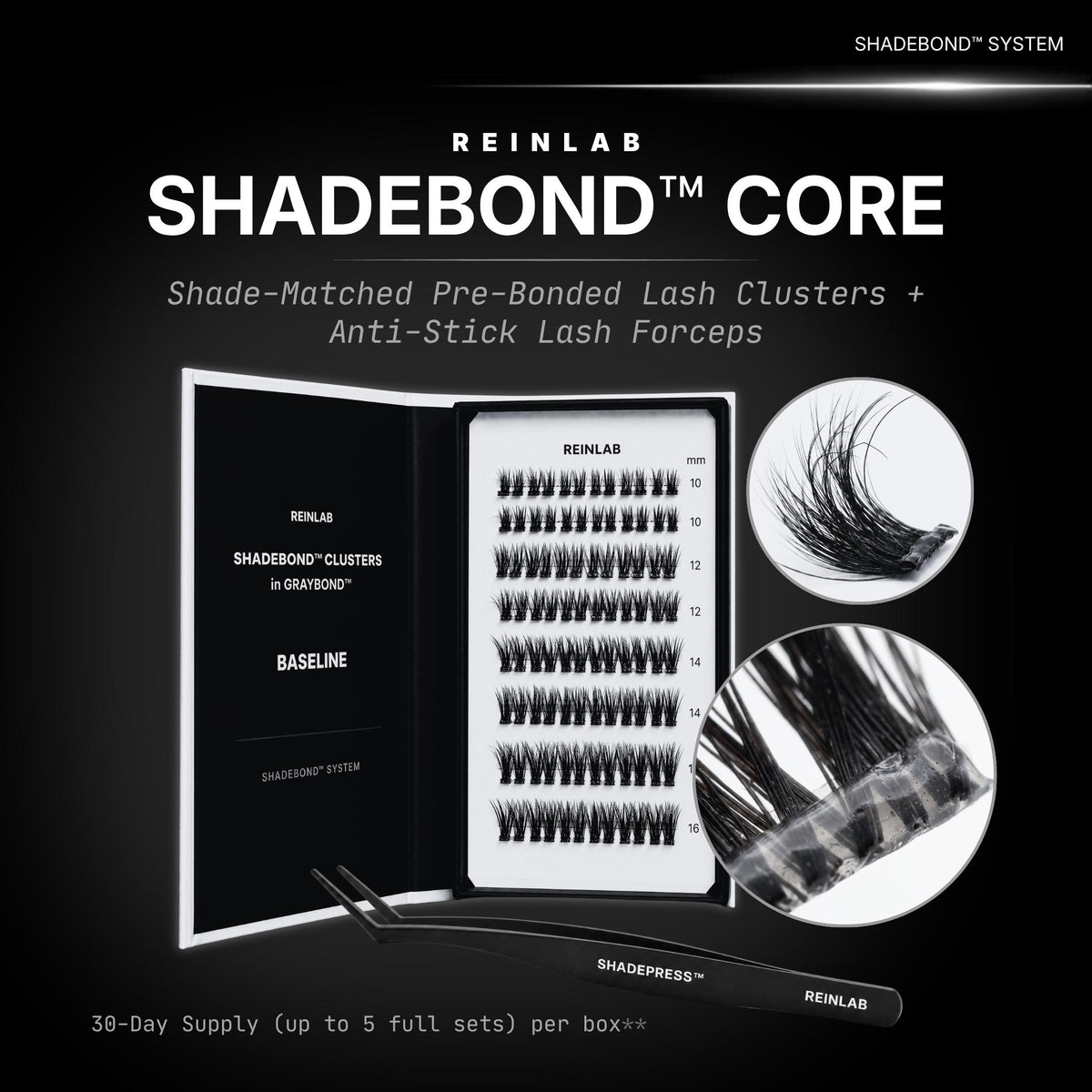 SHADEBOND Core — Patent-Pending Glue-Free Lash Cluster Kit, DIY Cluster & Individual False Eyelashes, Natural Wispy Volume Cat-Eye Manga, Up to 7-Day Wear, Shade-Matched Pre-Bonded, Lightweight, with Precision Anti-Stick Tweezers, Universal Makeup
